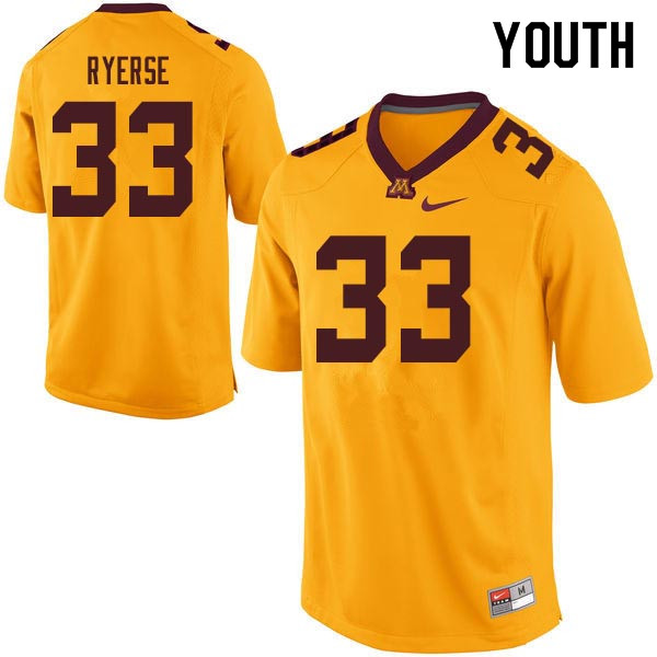 Youth #33 Grant Ryerse Minnesota Golden Gophers College Football Jerseys Sale-Gold